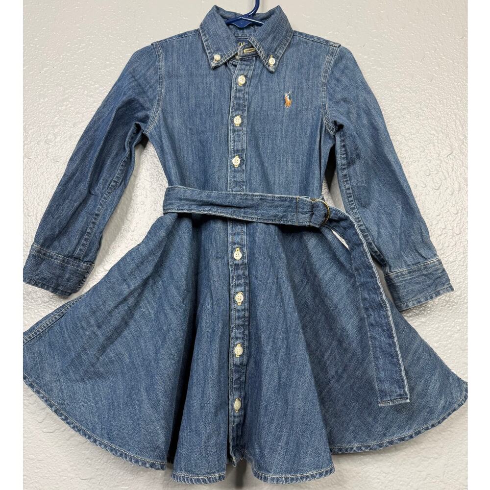 Ralph Lauren Blue Belted Cotton Denim Shirtdress / Size-3-3T - Picture 4 of 16